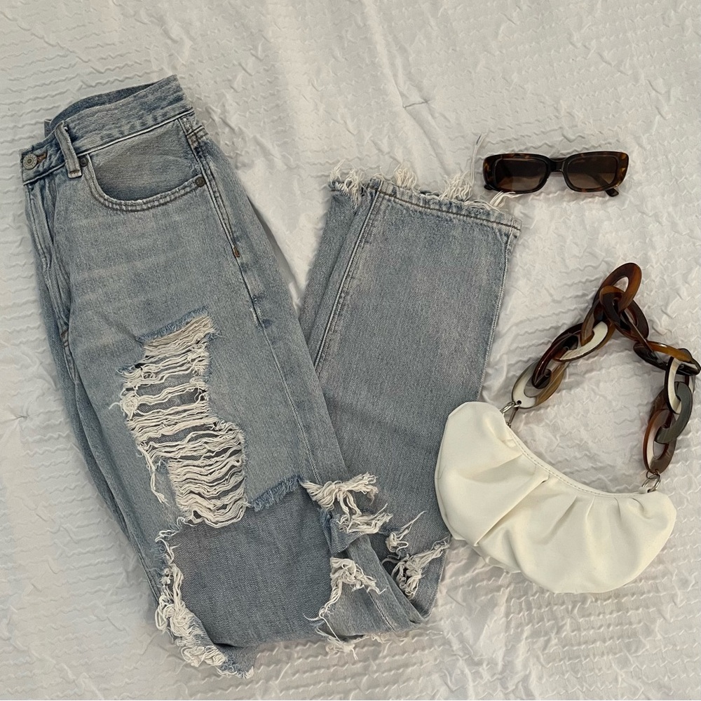 ★ SOLD ★ American Eagle Womens Jean 6 Extra Long Blowout Blue Distressed Jeans